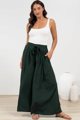 Malta Pants - High Waisted Wide Leg Pants with Tie Waist in Emerald