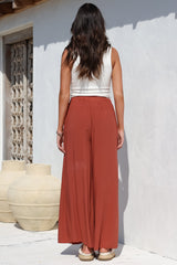Malta Pants - High Waisted Wide Leg Pants with Tie Waist in Rust