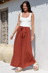 Malta Pants - High Waisted Wide Leg Pants with Tie Waist in Rust
