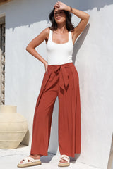 Malta Pants - High Waisted Wide Leg Pants with Tie Waist in Rust