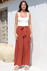 Malta Pants - High Waisted Wide Leg Pants with Tie Waist in Rust