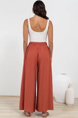 Malta Pants - High Waisted Wide Leg Pants with Tie Waist in Rust