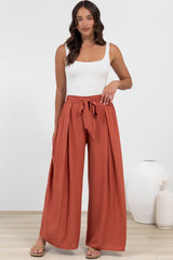 Malta Pants - High Waisted Wide Leg Pants with Tie Waist in Rust