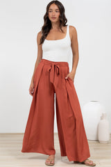 Malta Pants - High Waisted Wide Leg Pants with Tie Waist in Rust