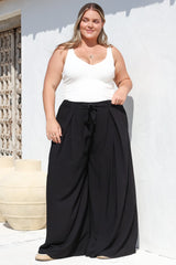 Malta Pants - High Waisted Wide Leg Pants with Tie Waist in Black