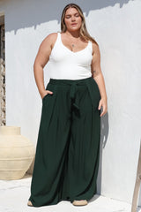 Malta Pants - High Waisted Wide Leg Pants with Tie Waist in Emerald