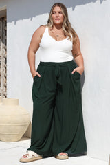 Malta Pants - High Waisted Wide Leg Pants with Tie Waist in Emerald