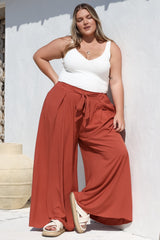 Malta Pants - High Waisted Wide Leg Pants with Tie Waist in Rust