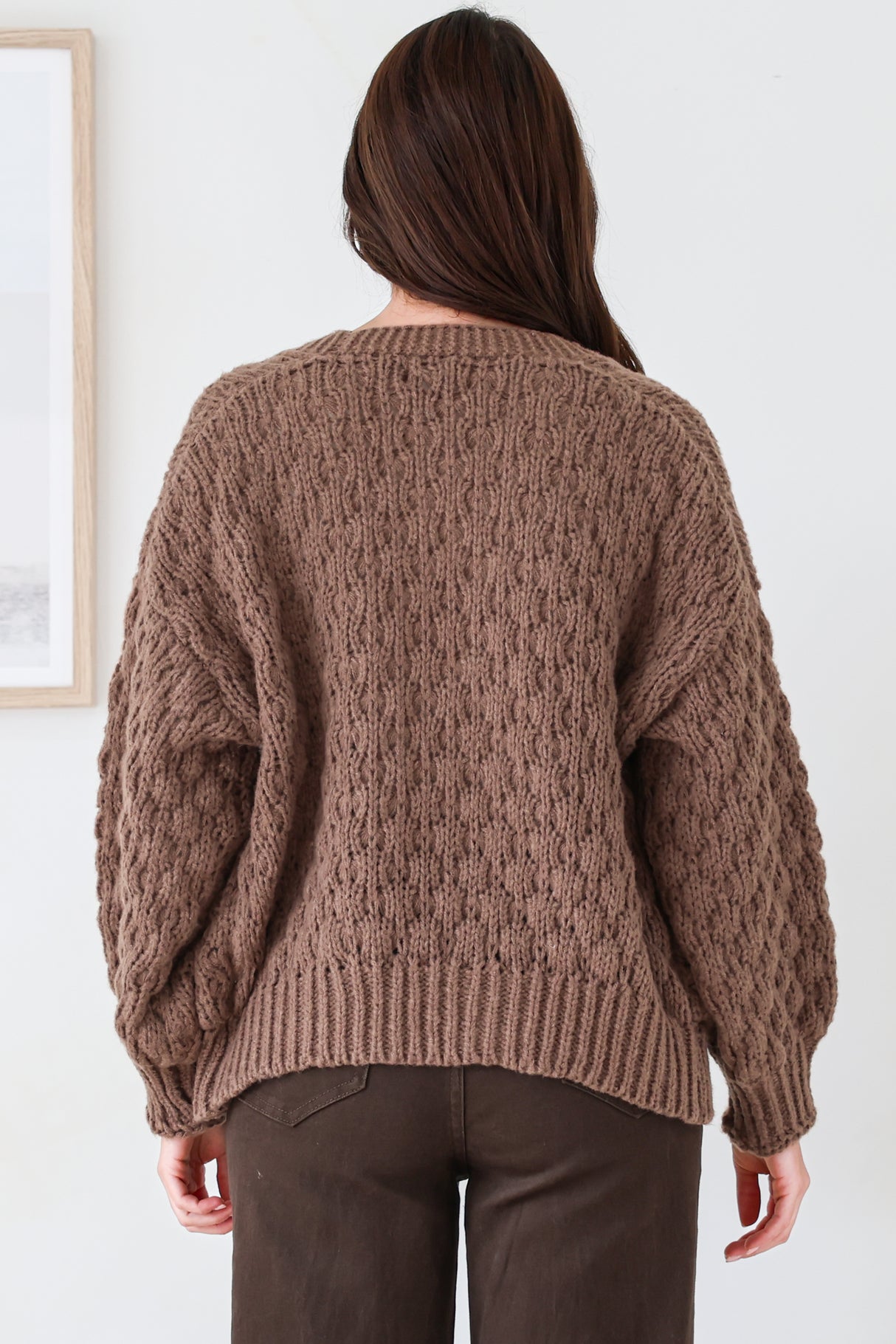 Manny Cardigan - Chunky Open Cropped Cable Knit with Rib Knit Trims and Pockets in Coffee