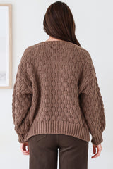 Manny Cardigan - Chunky Open Cropped Cable Knit with Rib Knit Trims and Pockets in Coffee