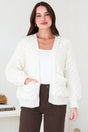 Model wearing Manny Cardigan in Cream from Salty Crush