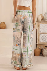 Mara Pants - High Waisted Wide Leg Pants with Contrast Trim in Tala Dune Print