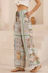 Mara Pants - High Waisted Wide Leg Pants with Contrast Trim in Tala Dune Print