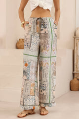 Mara Pants - High Waisted Wide Leg Pants with Contrast Trim in Tala Dune Print