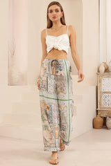 Mara Pants - High Waisted Wide Leg Pants with Contrast Trim in Tala Dune Print
