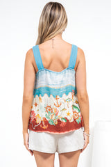 Mara Top - Thick Strap Square Neck Graphic Tank Top in Corsair Print