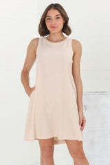 Marcelly Mini Dress - Sleeveless Linen Blend Shift Dress in Cream