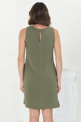 Marcelly Mini Dress - Sleeveless Linen Blend Shift Dress in Green