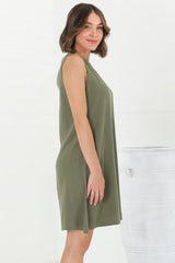 Marcelly Mini Dress - Sleeveless Linen Blend Shift Dress in Green