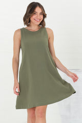 Marcelly Mini Dress - Sleeveless Linen Blend Shift Dress in Green