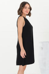 Marcelly Mini Dress - Sleeveless Linen Blend Shift Dress in Black