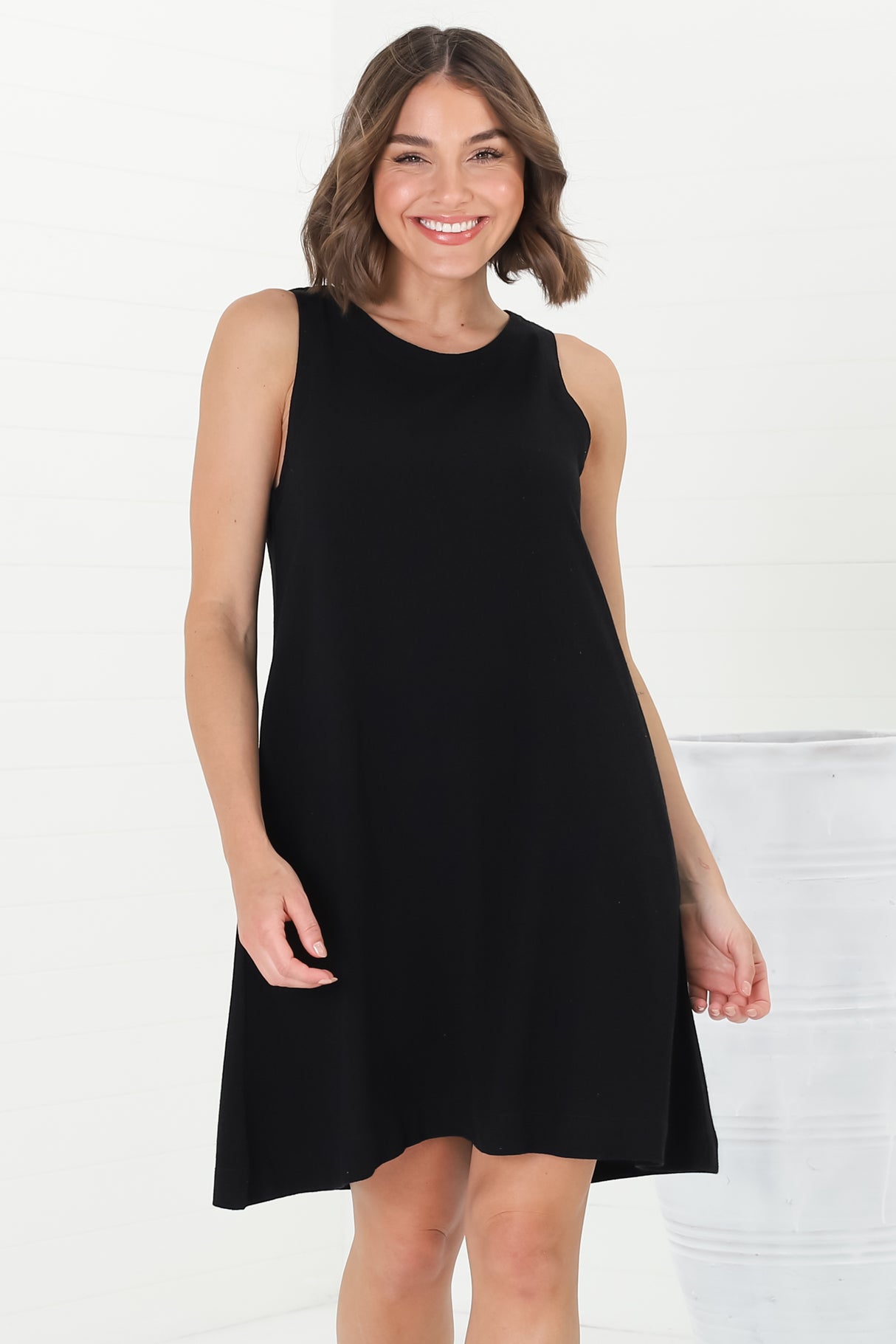 Marcelly Mini Dress - Sleeveless Linen Blend Shift Dress in Black