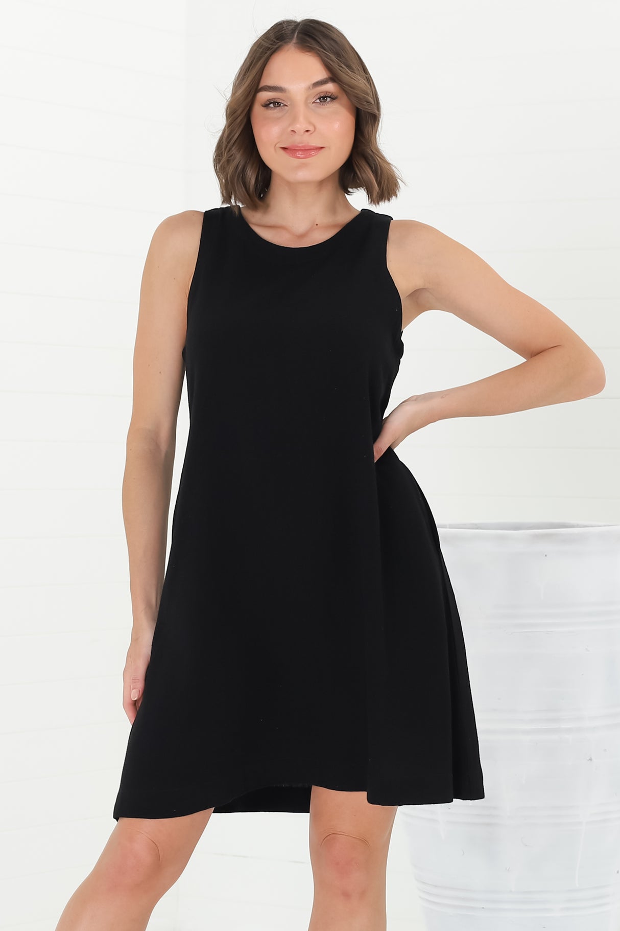 Marcelly Mini Dress - Sleeveless Linen Blend Shift Dress in Black