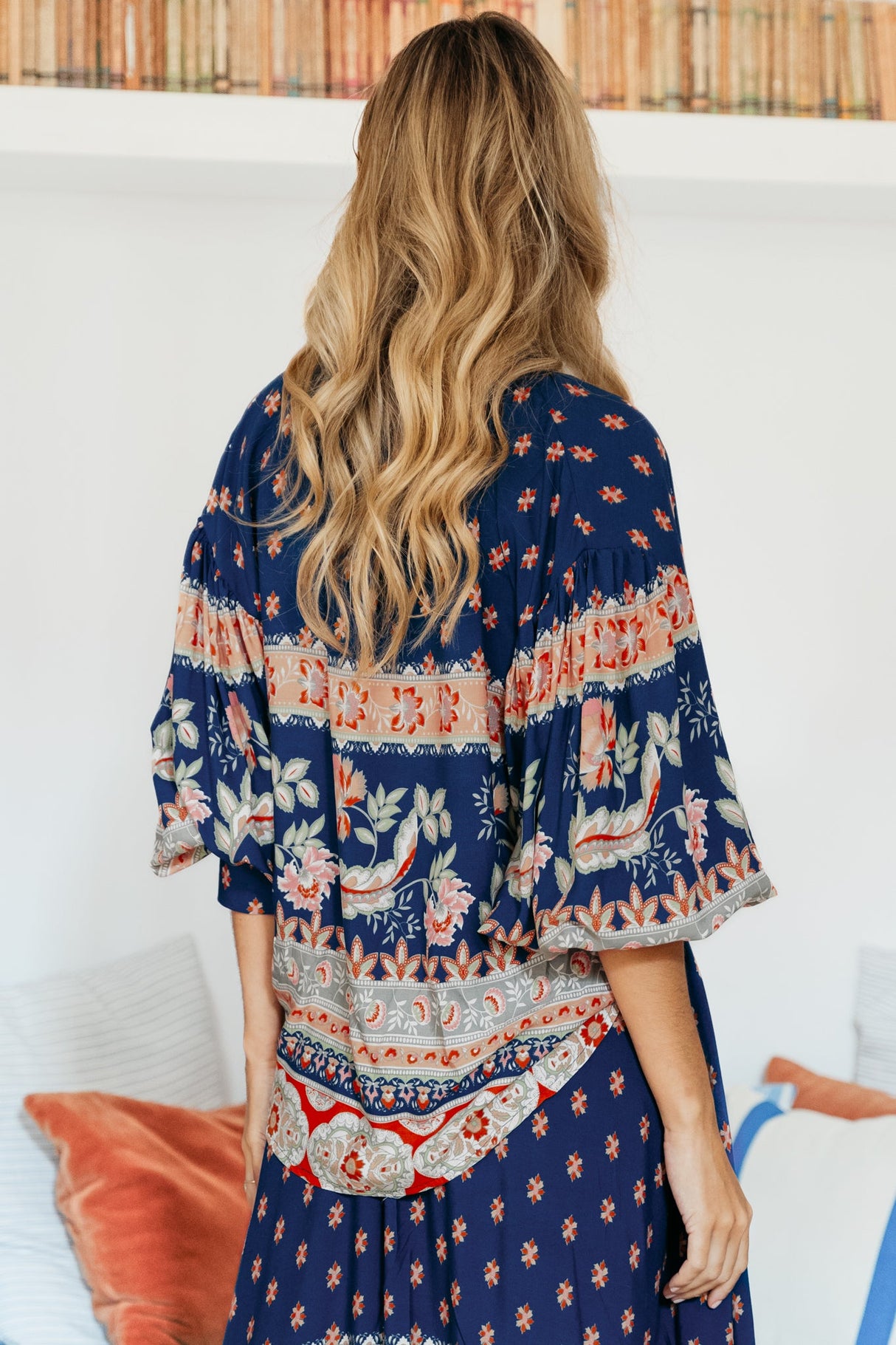 JAASE - Marfa Top: V Neck Pull Over Blouse with Neck Tie in Asha Print
