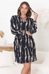 Margareth Mini Dress - Button Down Shirt Dress with Matching Waist Tie in Jae Print