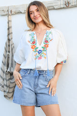 Model wearing Margerie Top in White from Salty Crush