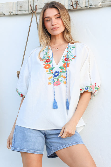 Model wearing Margerie Top in White from Salty Crush