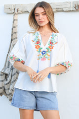 Model wearing Margerie Top in White from Salty Crush