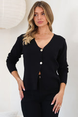 Margot Cardigan - Gold Buttoned Cardigan in Black