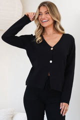 Margot Cardigan - Gold Buttoned Cardigan in Black