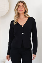 Margot Cardigan - Gold Buttoned Cardigan in Black