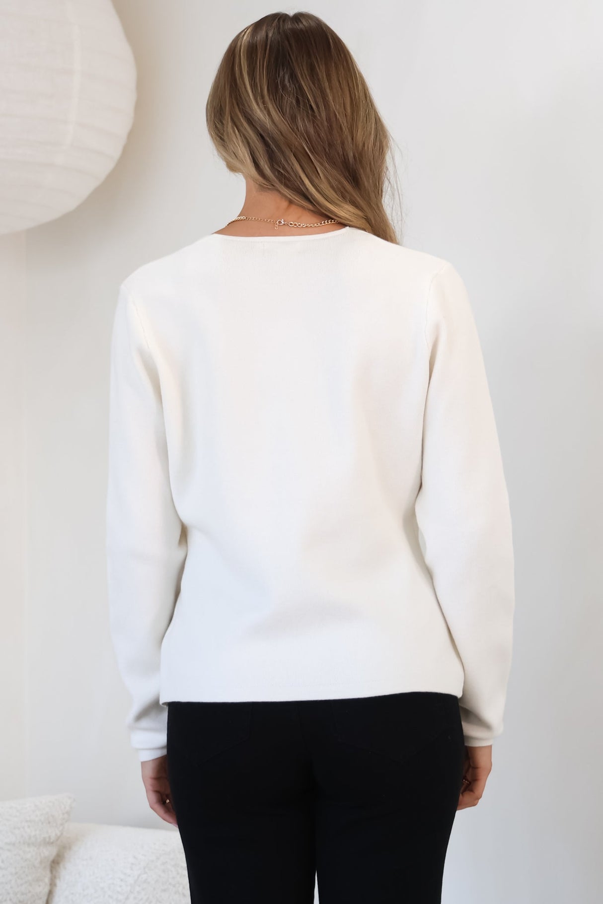Margot Cardigan - Gold Buttoned Cardigan in Cream