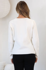 Margot Cardigan - Gold Buttoned Cardigan in Cream