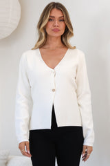 Margot Cardigan - Gold Buttoned Cardigan in Cream