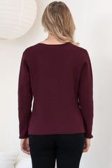 Margot Cardigan - Gold Buttoned Cardigan in Wine