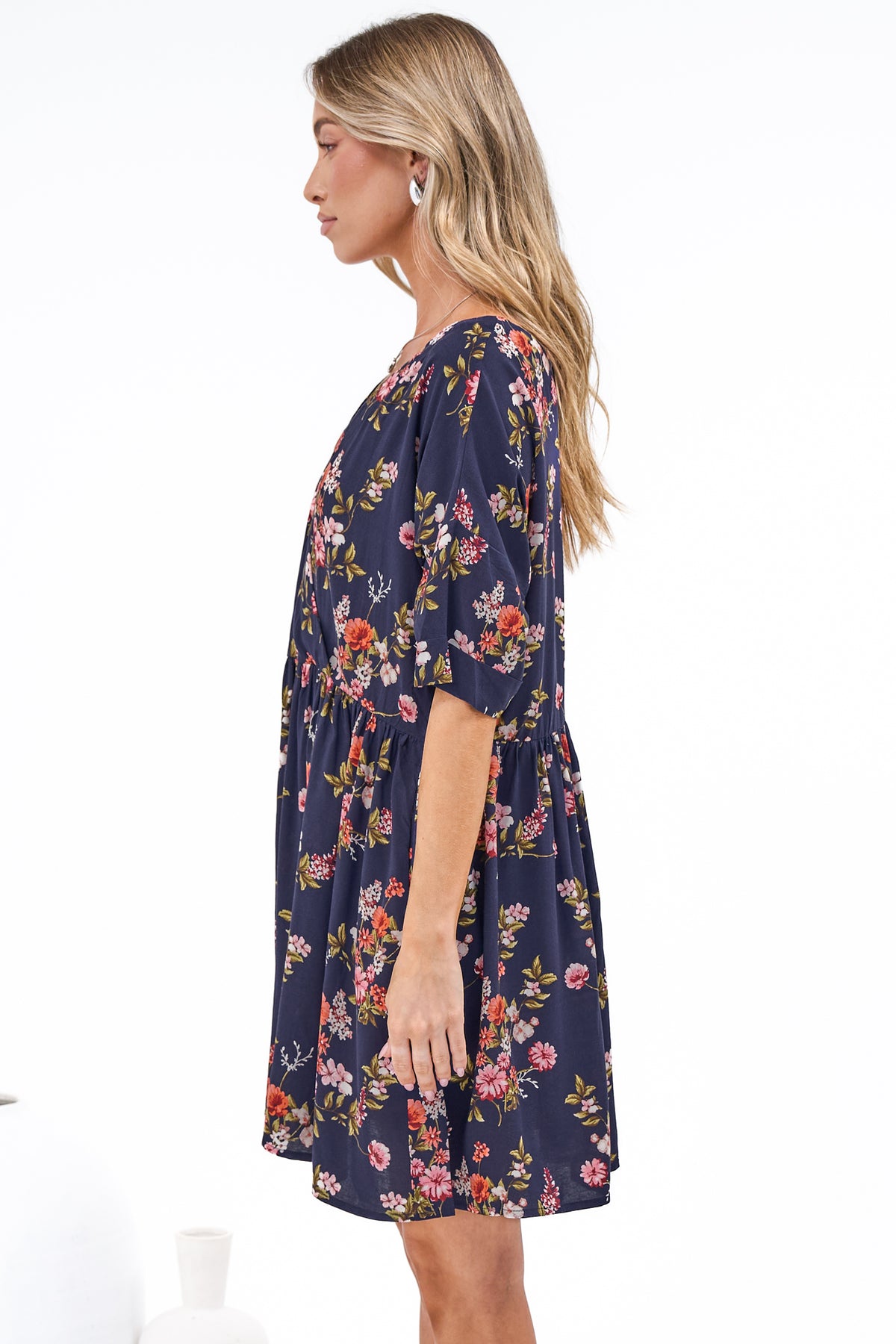 Margot Mini Dress - V Neck Short Sleeves Mini Dress in Rosalune Print