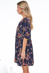 Margot Mini Dress - V Neck Short Sleeves Mini Dress in Rosalune Print