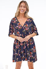 Margot Mini Dress - V Neck Short Sleeves Mini Dress in Rosalune Print