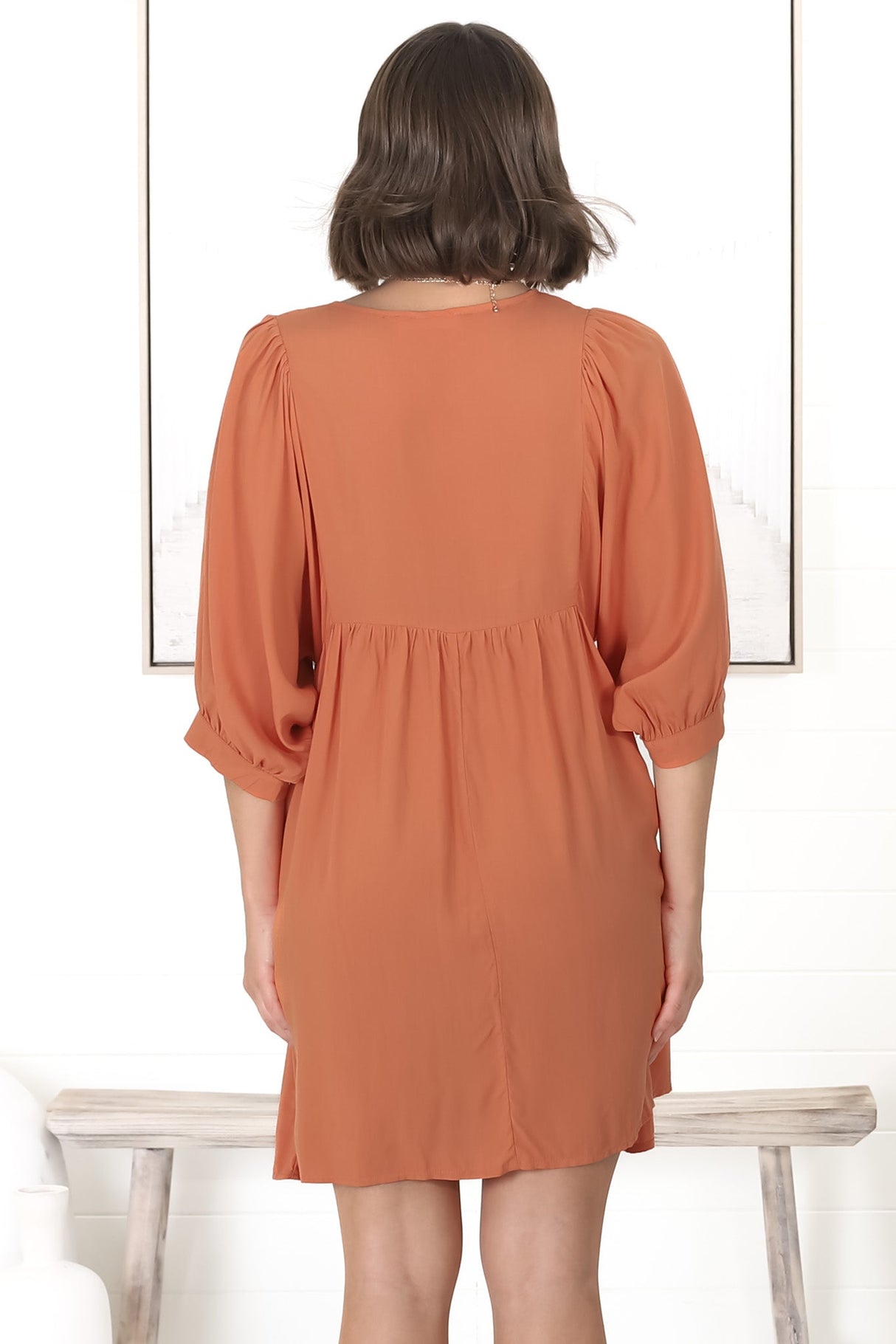 Mariah Mini Dress - V Neck Smock Dress with Batwing Sleeves in Tangerine