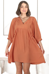 Mariah Mini Dress - V Neck Smock Dress with Batwing Sleeves in Tangerine