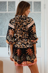 JAASE - Marice Mini Dress: Mandarin Collar V Neck Skater Dress in Jardin Print