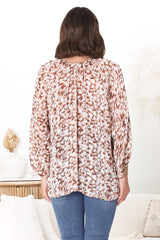 Marietta Top - Pull Over Plisse Blouse with Gold Tinsel Threading in Loma Print