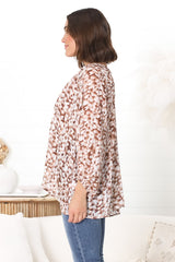 Marietta Top - Pull Over Plisse Blouse with Gold Tinsel Threading in Loma Print