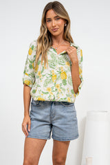 Marilla Shirt - Collared Button Down with High Low Scoop Hem in Anara Print