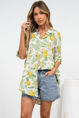 Marilla Shirt - Collared Button Down with High Low Scoop Hem in Anara Print