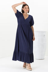 Marin Maxi Dress - Hollow-Out Lace Detailed Empire Waist Line Dress in Navy